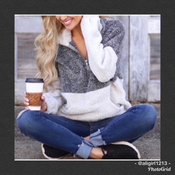 Doe & Rae Sweaters - HOST PICK - Charcoal & Ivory Fuzzy Pullover